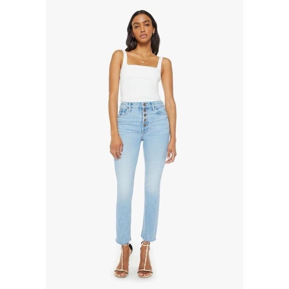 Mother Denim The Pixie Dazzler Ankle Fray High Rise Button Fly Straight Leg Jean
